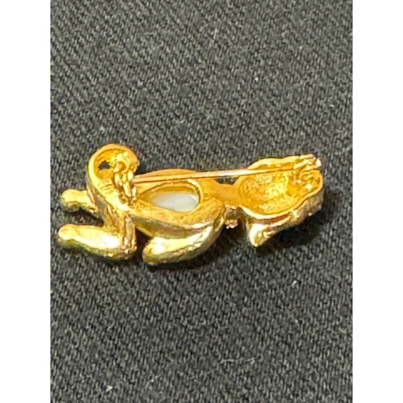 Donald Richards Gold Tone Poodle Brooch With Pearl Belly & Rhinestones - Picture 3 of 5